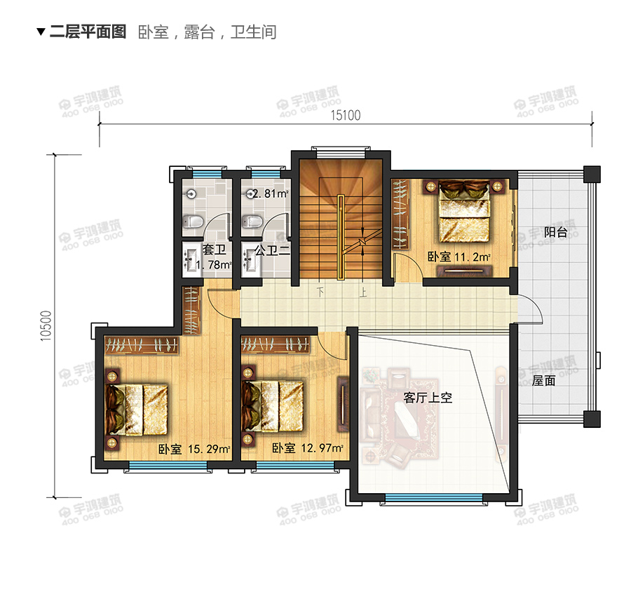 15X10米帶復式客廳英式農村小別墅圖紙