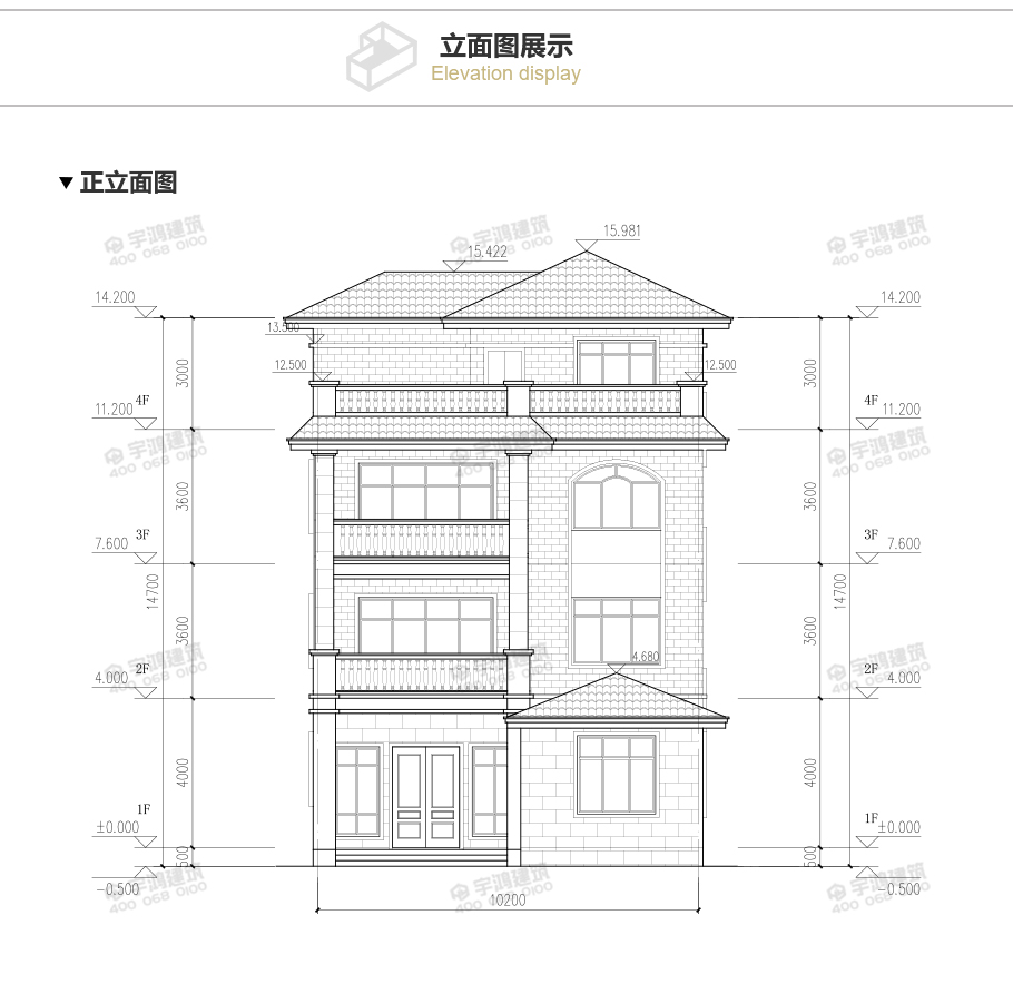 漂亮四層帶露臺農(nóng)村別墅設(shè)計(jì)圖紙