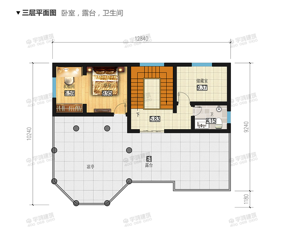 130平帶涼亭農村三層別墅設計圖紙及效果圖