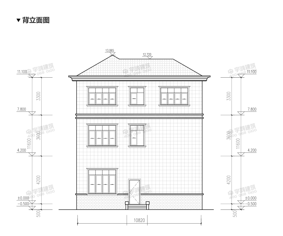 高端大氣三層農(nóng)村別墅設(shè)計(jì)圖，帶挑空客廳，框架結(jié)構(gòu)
